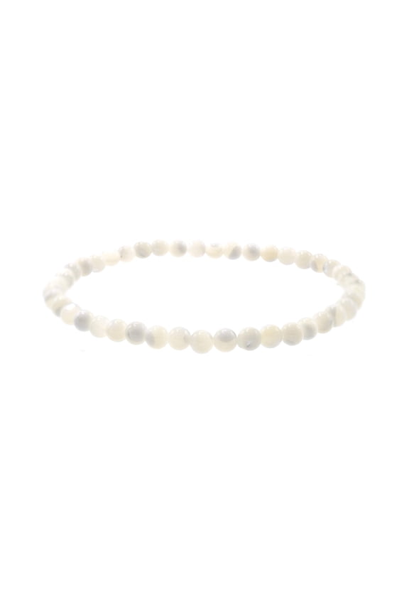 4 mm Smooth White Shell Stretch Bracelet, 8" for Adults