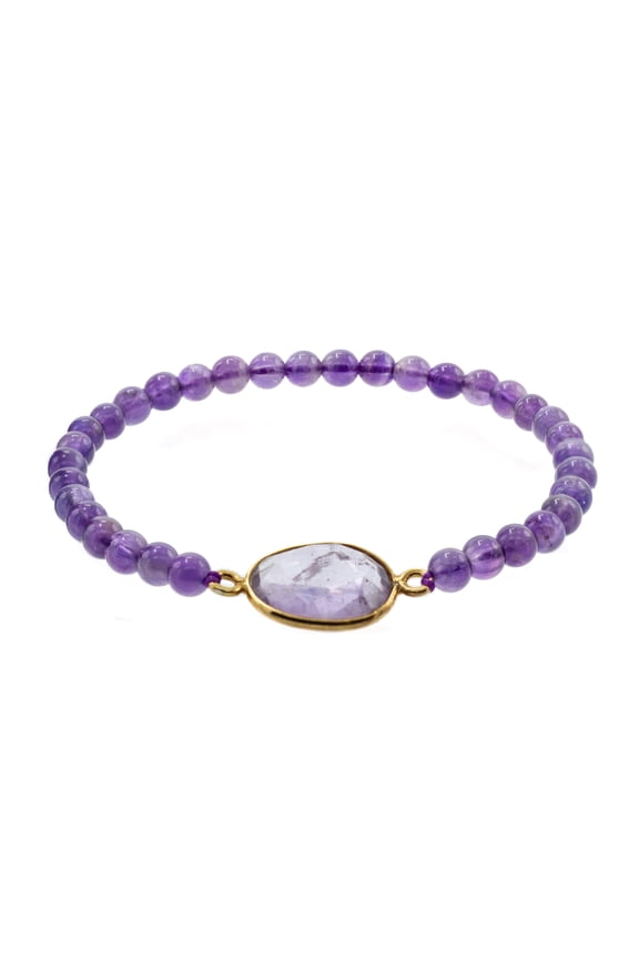 Amethyst Stretch Bracelet with Amethyst Bezel Centerpiece for Adults