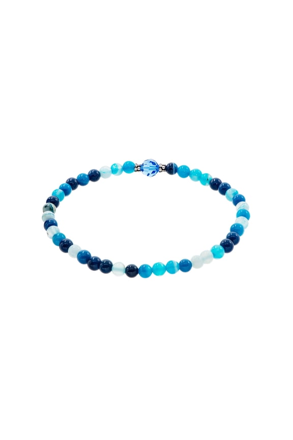 4mm Dyed Blue-Colored Agate Stretch Bracelet with an Austrian Crystal Centerpiece, 7"