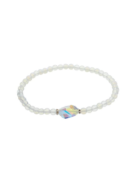 4mm Opalite Stretch Bracelet with an Aurora Borealis Nugget Centerpiece, 6.5"