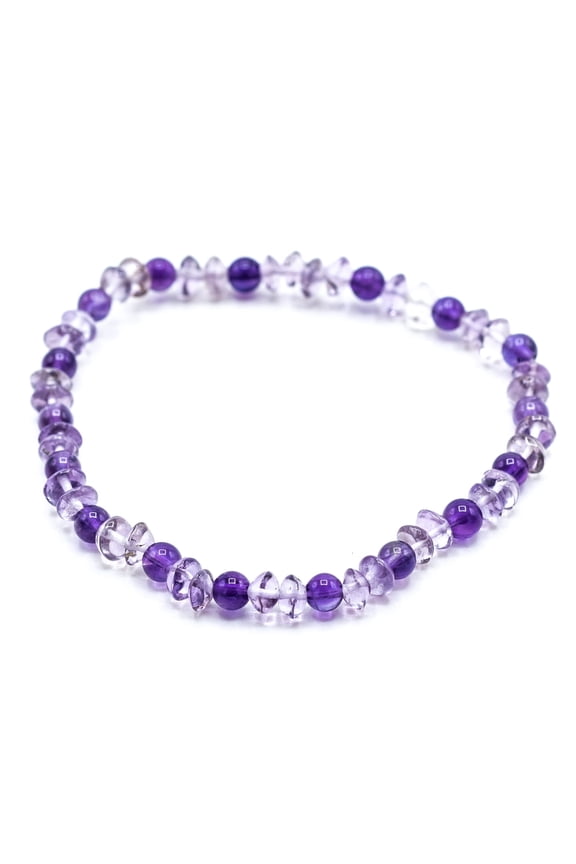 4mm Round and Saucer-Shaped Amethyst Stretch Bracelet, 6.5", for Adults