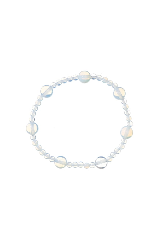 4mm Shiny Round Opalite Stretch Bracelet with 8mm Accents, 7" for Men and Women, Stone of Self Confidence