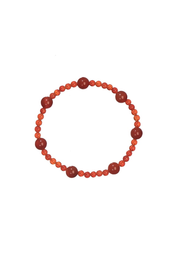 4mm Shiny Round Red Agate (Carnelian) Stretch Bracelet with 8mm Accents, 7" for Men and Women, Stone of Self Confidence