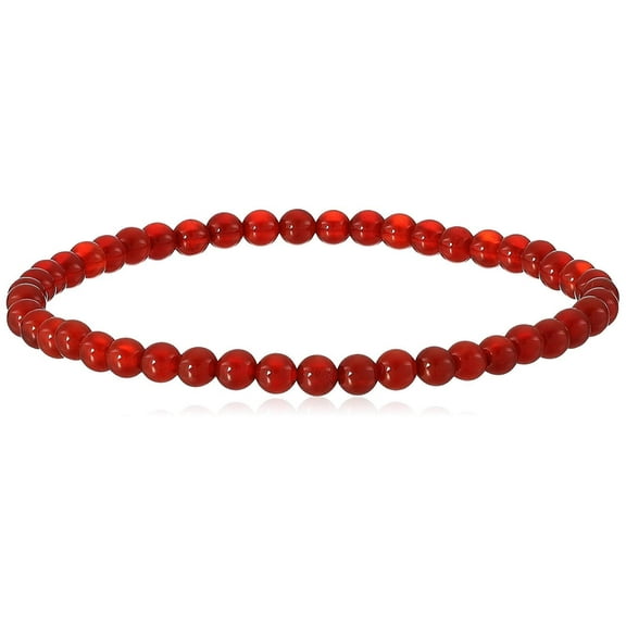 LTC Designs 4mm Smooth Round Red Agate (Carnelian) Stretch Bracelet, 8" for Unisex Adults