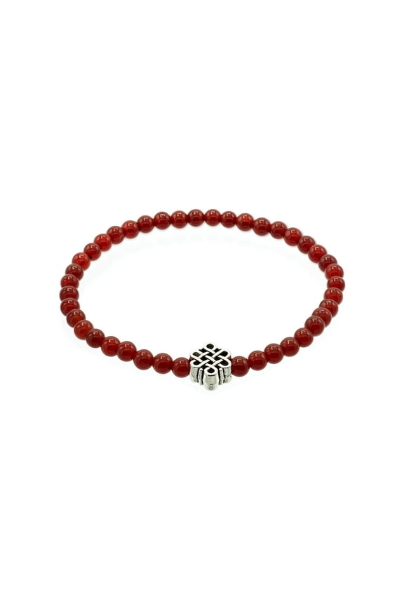 4mm Smooth Round Red Agate (Carnelian) Stretch Bracelet with Celtic Knot Centerpiece, 6.5" for Men, Women,and Friends .Great for Stacking and Everyday Wear or Gift.