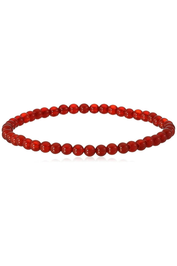 4mm Smooth Round Red Agate Stone (Carnelian) Stretch Bracelet, 6.5." For Women, Men, and Friends.