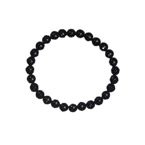 LTC Designs 6mm Shiny Round Faceted Black Onyx Stretch Bracelet, 8", for Adults