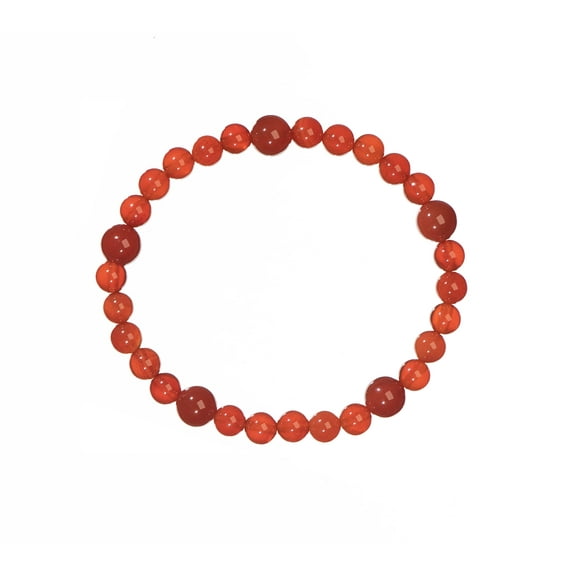 LTC Designs 6mm Shiny Round Red Agate (Carnelian) Stretch Bracelet with 8mm Accents, 7" for Men and Women, Stone of Self Confidence