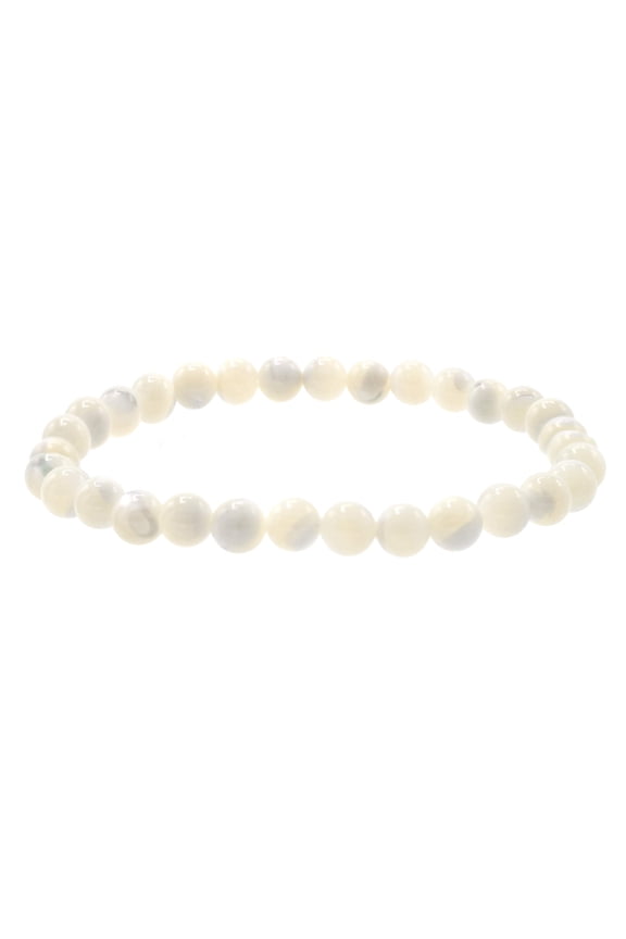 6mm Smooth White Shell Stretch Bracelet, 8"