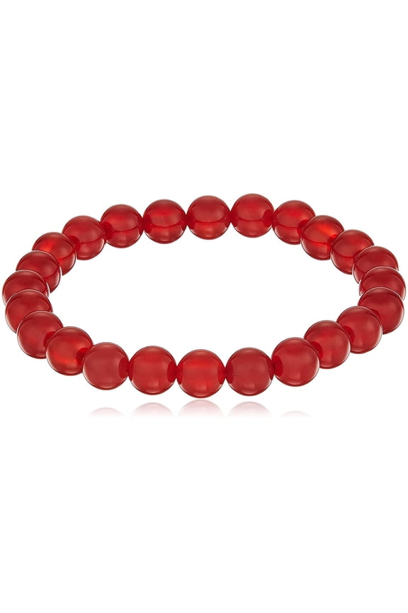 8mm Round Red Agate (Carnelian) Stretch Bracelet, 6.5" for Unisex Adults