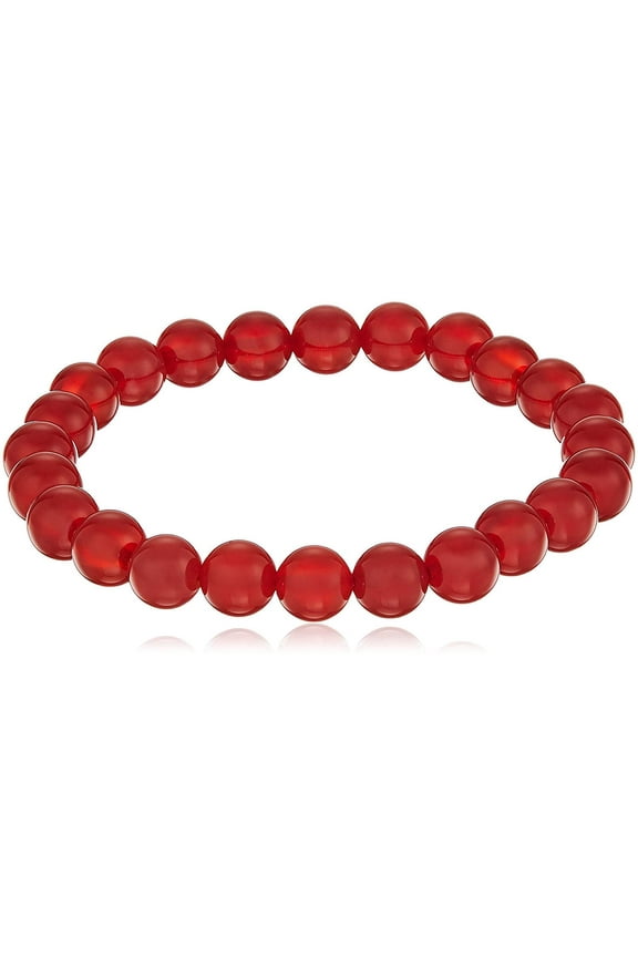 8mm Smooth Round Red Agate (Carnelian) Stretch Bracelet, 7"
