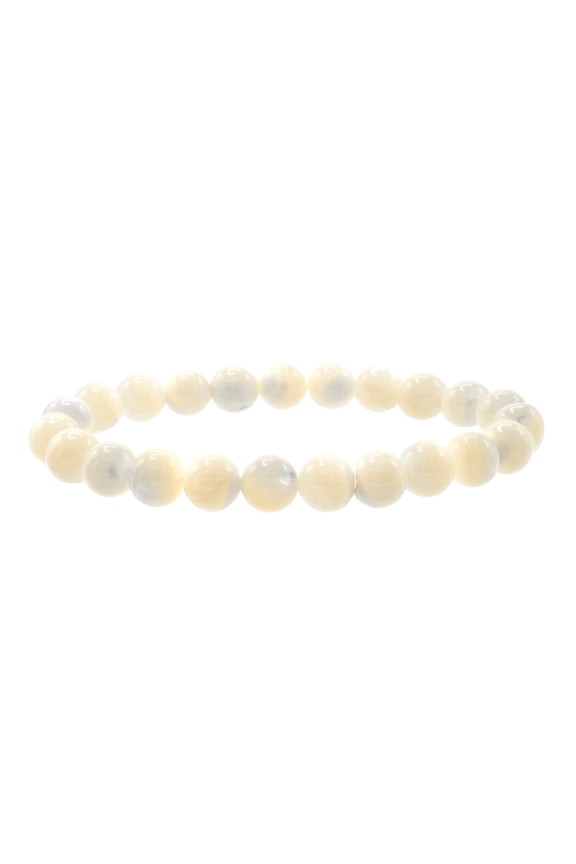 8mm Smooth White Shell Stretch Bracelet, 8", for Adults