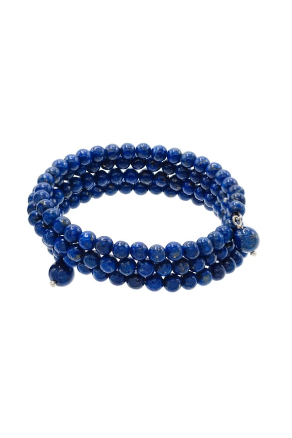 Adjustable 3 Strand 4mm Lapis Lazuli Coil Bracelet 7.5"