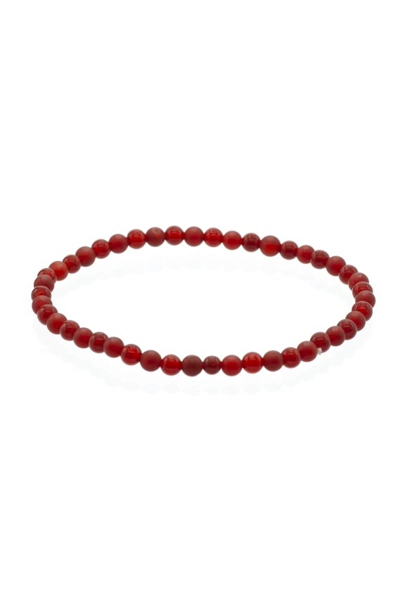 Alternating Matte and Glossy 4mm Round Red Agate (Carnelian) Stretch Bracelet, 7.5" for Women,Men,and Friends. Wear as a Single or Stacked with other Bracelets.