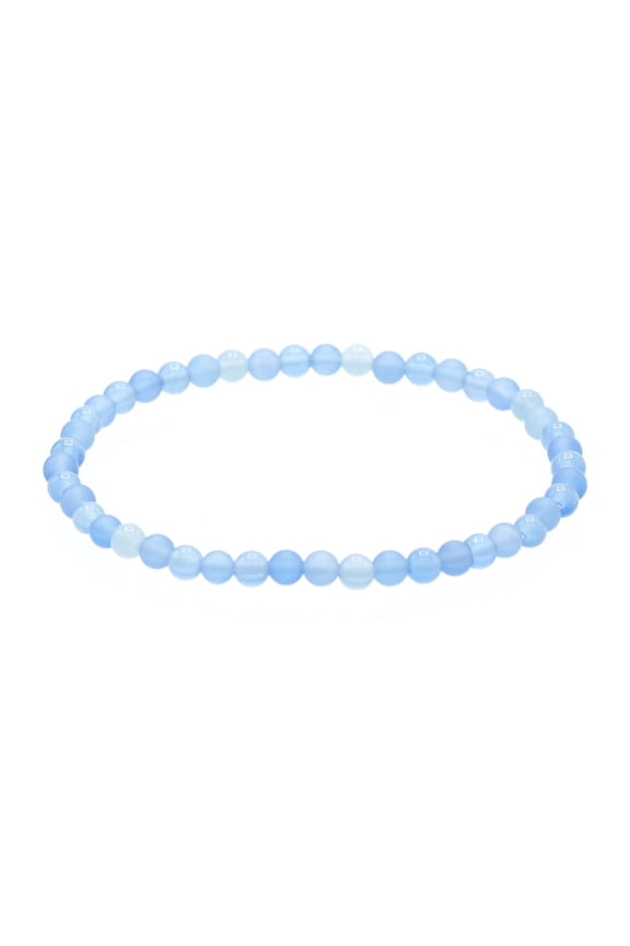 Alternating Matte and Glossy 4mm Round Blue Quartz Stretch Bracelet, 7" for Unisex Adults