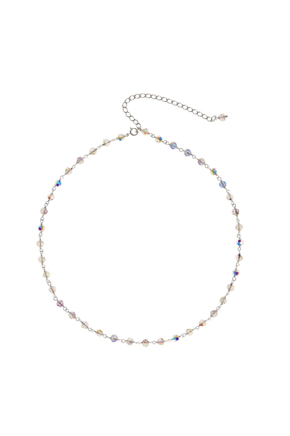 Austrian Crystal Aurora Borealis 4mm Choker Necklace, 14"+ 3" Sterling Extender for Men or Women, Perfect for Weddings, Christmas Gifts and other Special Occasions