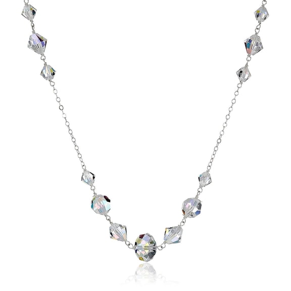 LTC Designs Austrian Crystal Aurora Borealis-Beads Necklaces Made With 925 Sterling Silver Cable Chain, 34"