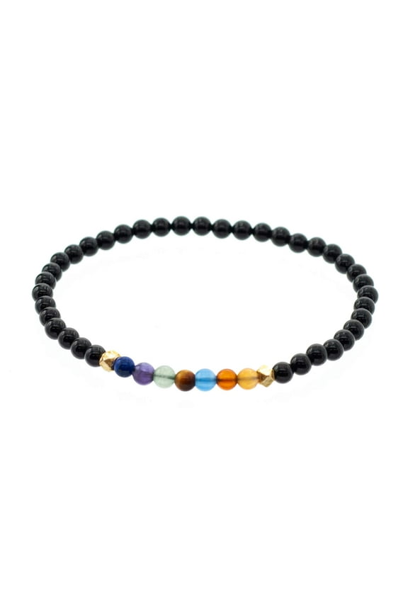 Chakra Stackable Stretch Bracelet with 4mm Black Onyx Beads, 6.5" for Men, Women,and Friends. Wear as Single or Stack with other Bracelets.