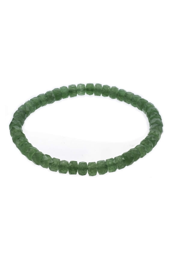 Diamond Cut (Faceted) 6mm Green Aventurine Rondelles Stretch Bracelet, 7.5"