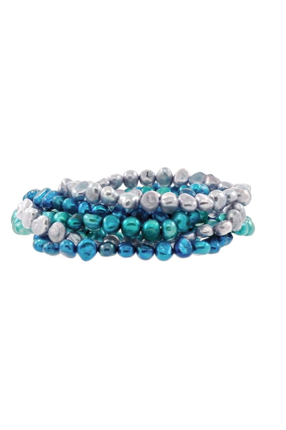 Dyed Sea-Blue Aqua Color-Themed Set of 6 Cultured Freshwater Pearl Bracelets, for Adults