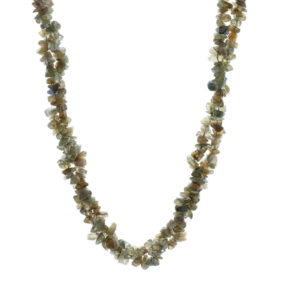 LTC Designs Genuine Labradorite Stone Chips Necklace with Shortener Included, 34" OR 17", for Adults