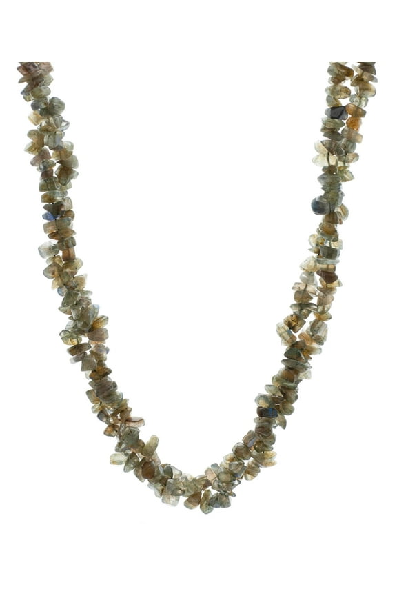 Genuine Labradorite Stone Chips Necklace with Shortener Included, 34" OR 17", for Adults