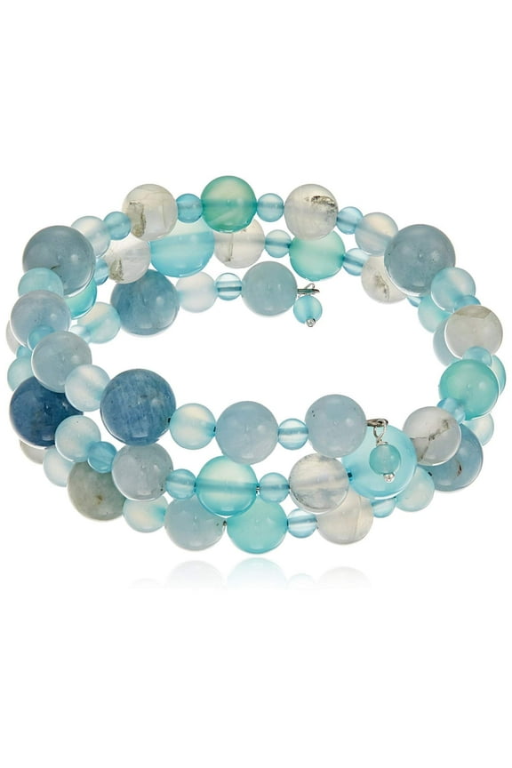 Coil Bracelet with Aquamarine, Rainbow Moonstone and Sea Blue Chalcedony for Adults