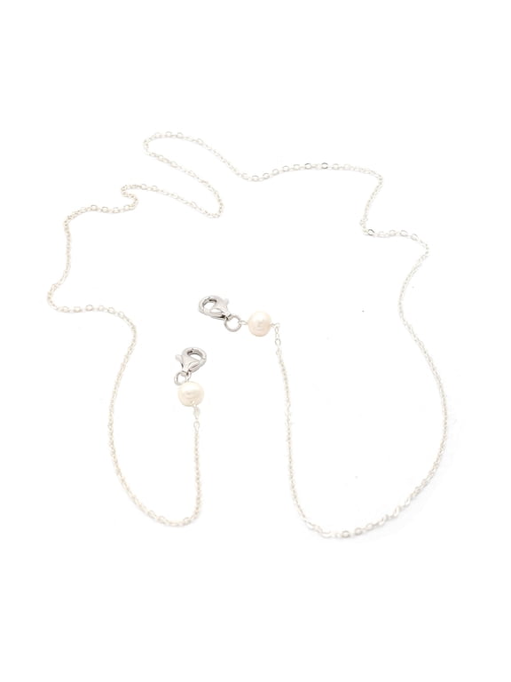 Potato-Shaped White Cultured Freshwater Pearl Mask Holder Chain, 24", for Adults