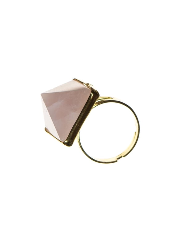Rose Quartz Adjustable Ring on Gold-Plated Base Metal for Adults