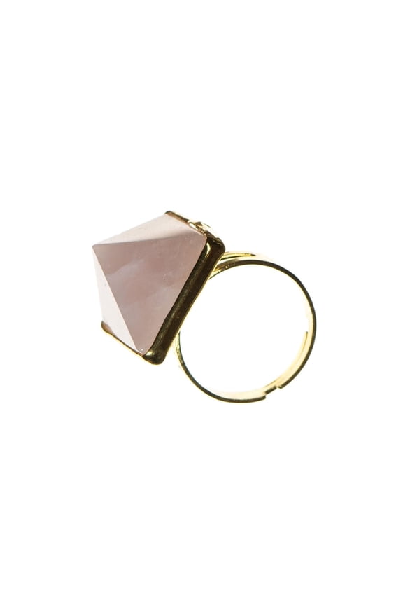 Rose Quartz Adjustable Ring on Gold-Plated Base Metal for Adults