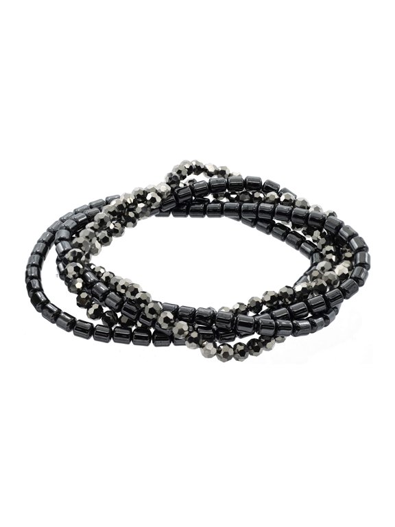 Metallic-Themed Stretch Bracelets Made with Hematite and Glass, 7.5" for Adults