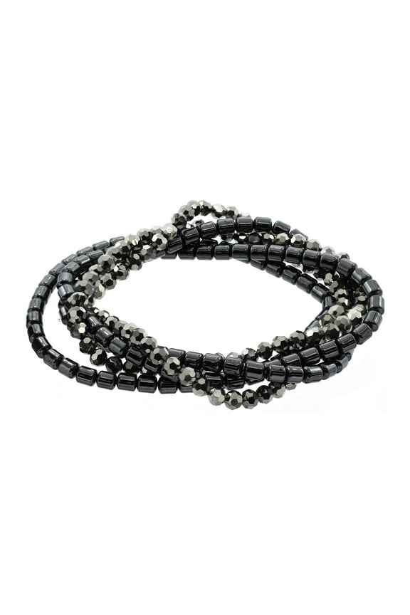 Metallic-Themed Stretch Bracelets Made with Hematite and Glass, 7.5" for Adults