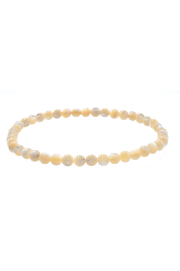 [Set of 1] 4mm Smooth Beige Shell Stretch Bracelets, 7" only