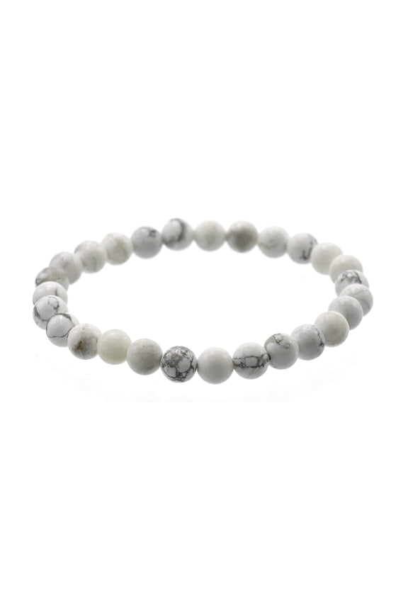 Shiny 6mm Round White Howlite Stretch Bracelet, 7", for Adults