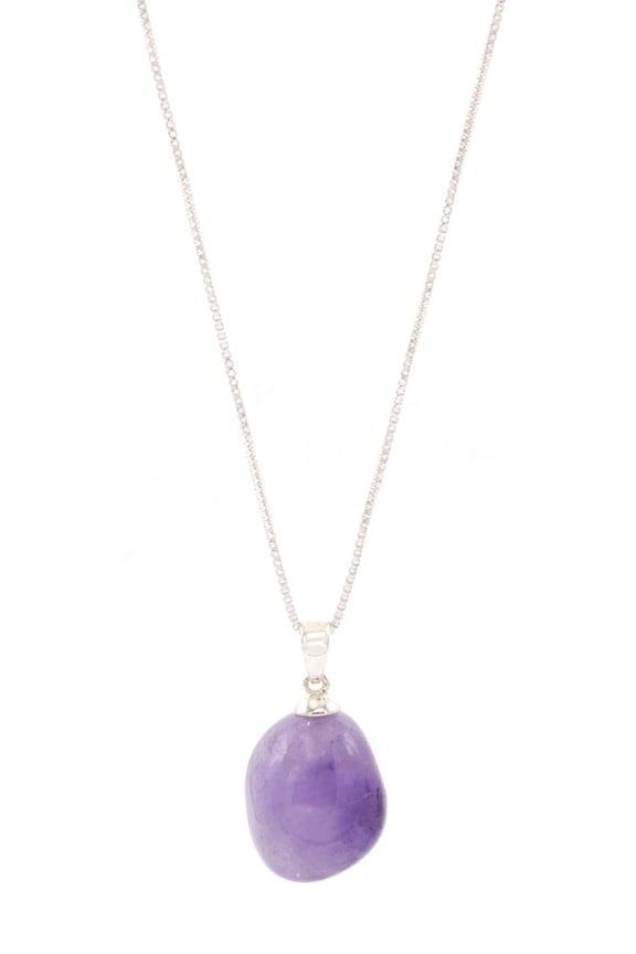 Smooth Amethyst Nugget Pendant Necklace on Sterling Silver Box Chain, 18"