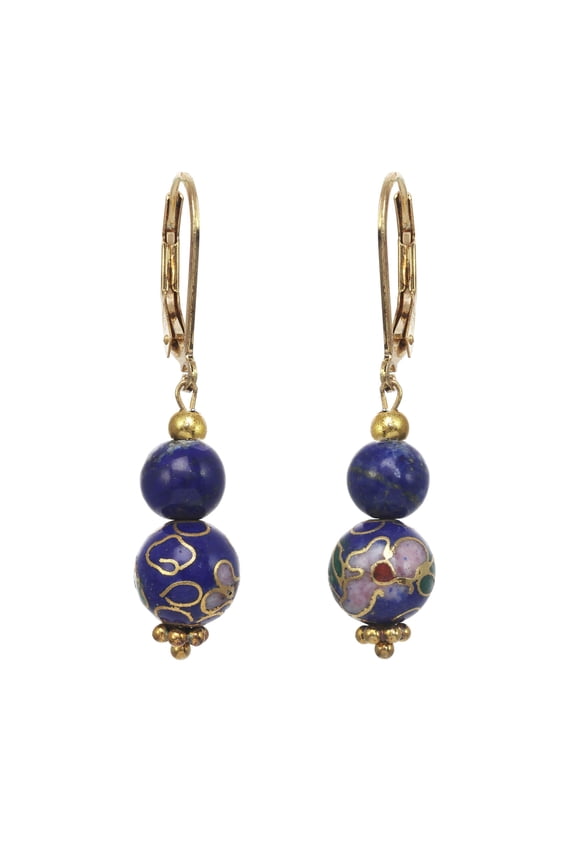 Smooth Lapis Lazuli Beads and Cloisonné Drop Earrings made with 14k Gold-Filled Lever Backs for Women, Men and Friends. Perfect for Everyday Wear,Gifts,and Special Occasions.