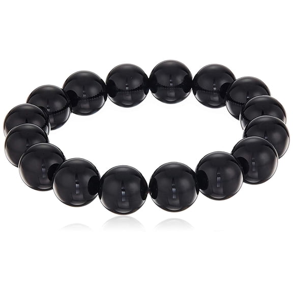 LTC Designs Smooth Round 12mm Black Onyx Stretch Bracelet, 7" for Unisex Adults