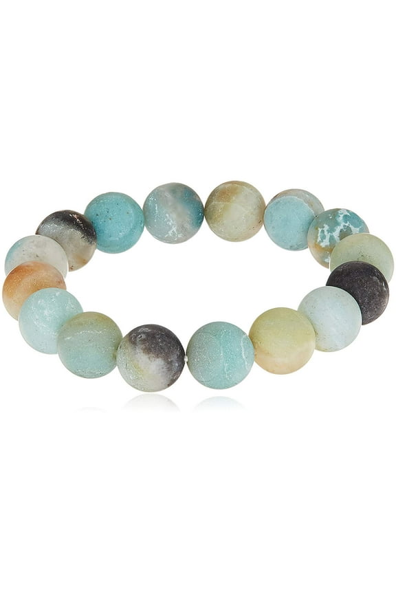 Smooth Round 12mm Multi Matte Amazonite Stretch Bracelet, 7"