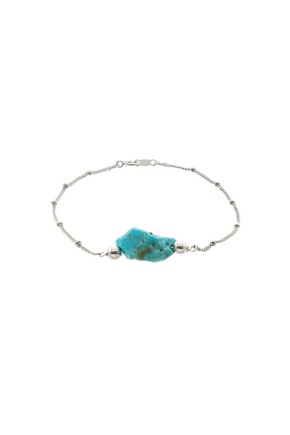 Sterling Silver Cosmic Chain Bracelet with Rough Turquoise Center Station, 7"