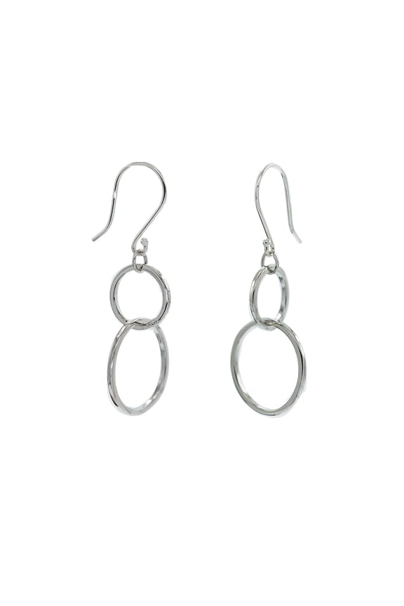 Sterling Silver Fishhook Drop Earrings with Interlocking Infinity Circle Drops for Adults