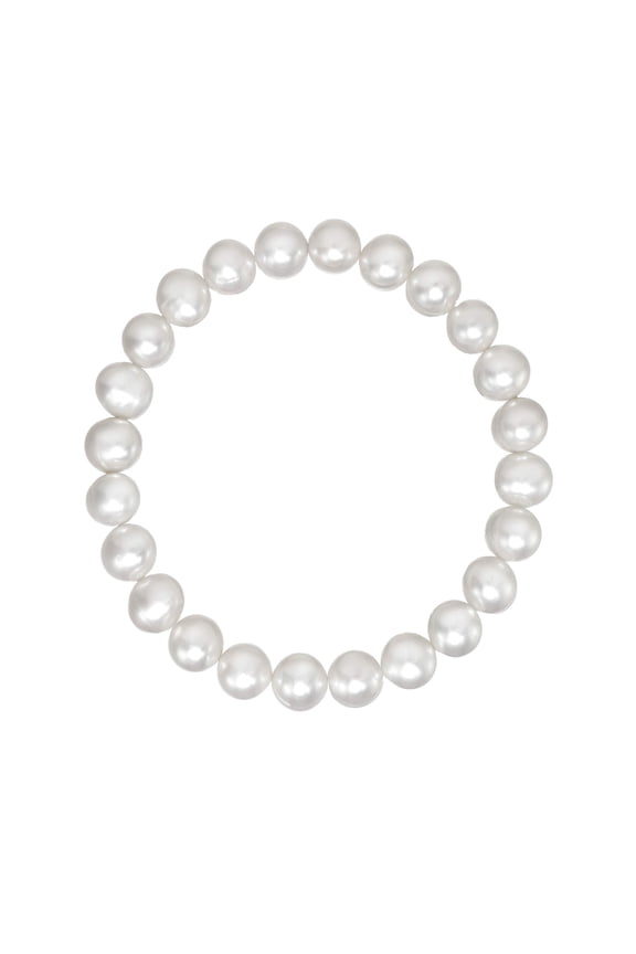 White Organic Cultured Freshwater Potato (8.5-9mm) Pearl Stretch Bracelet, 7.5" for Unisex Adults