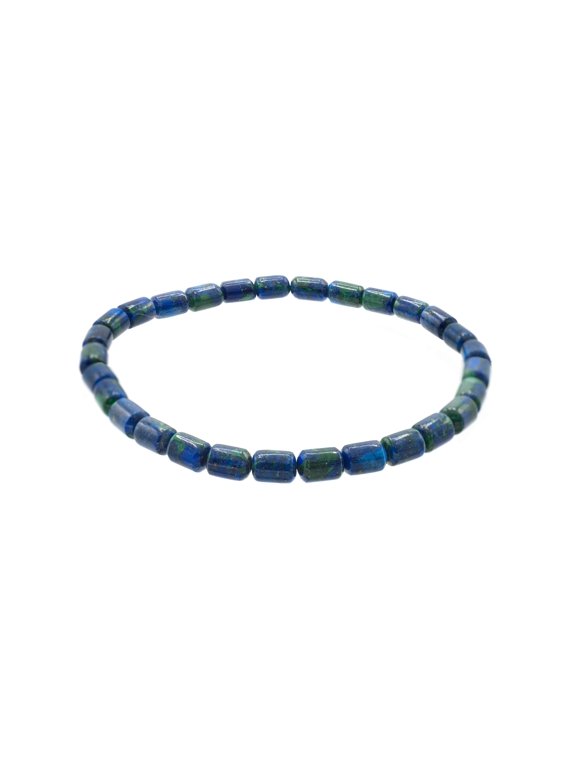 LTC Dseigns 4x6mm Tube-shaped Azurite Malachite Stretch Bracelet, 7" for Women, Men, and Friends. Wear as a Single or Stacked with other Bracelets