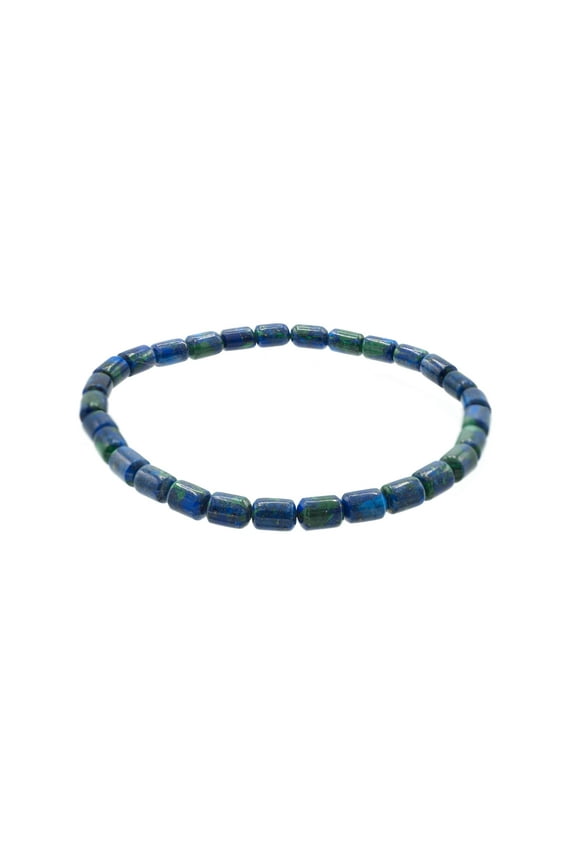 LTC Dseigns 4x6mm Tube-shaped Azurite Malachite Stretch Bracelet, 7" for Women, Men, and Friends. Wear as a Single or Stacked with other Bracelets
