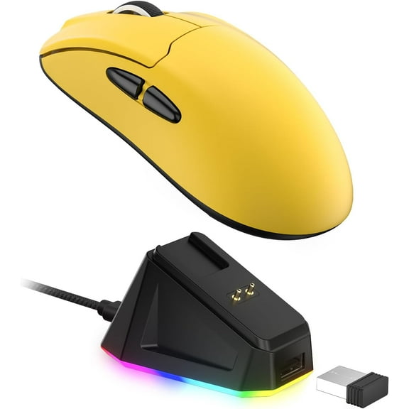 LTC GM022 Ultralight 3-Mode Wireless Gaming Mouse with RGB Charging Dock, PAW3395 26K DPI Sensor, 55G Lightweight Ergonomic Bluetooth Gaming Mouse, 5 Programmable Buttons, 80 Million Click Switch