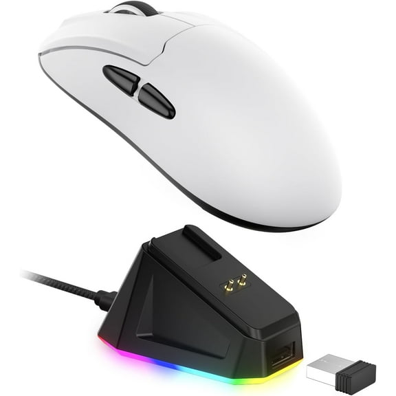 LTC GM022 Ultralight 3-Mode Wireless Gaming Mouse with RGB Charging Dock, PAW3395 26K DPI Sensor, 55G Lightweight Ergonomic Bluetooth Gaming Mouse, 5 Programmable Buttons, 80 Million Click Switch