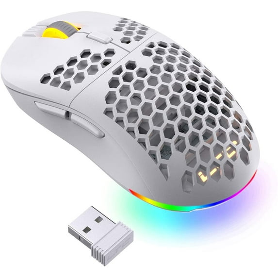 LTC Mosh Pit 16,000 DPI RGB Wireless Ambidextrous Gaming Mouse with Lightweight Honeycomb Shell, Ergonomic Shape for Right or Left Hand Use, Comfortable 2.4G Mice for PC/Mac/Laptop, White