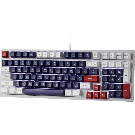 LTC NB981 Nimbleback 98 Keys Wired Mechanical Keyboard, 96% Gaming Keyboard w/White Backlit, Red Switch, Mecha Blue