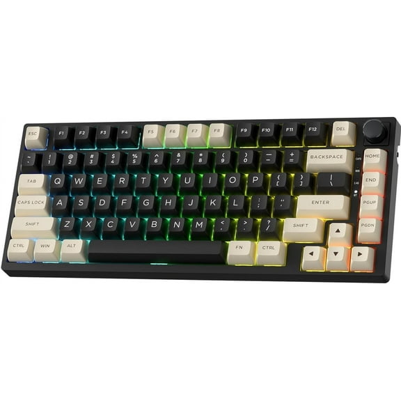 LTC Nimbleback NB831 Wireless 75% 3-Mode BT5.0/2.4Ghz/USB-C Wired Hot Swappable Mechanical Keyboard, 81-Keys RGB Compact Gaming Keyboard with Knob, Sound Absorbing Pads, PBT Keycaps, Pro Driver