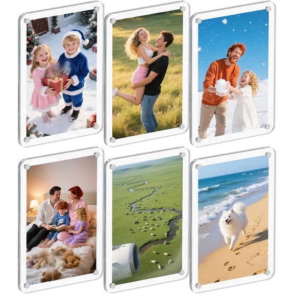 LTECARP 6 Pack Magnetic Picture Frame for Fridge, 6 x 4 Inch Photo Frame for Refrigerator, Double Sided Clear Photo Frame, Acrylic Picture Magnet Frame for Home, School, Office