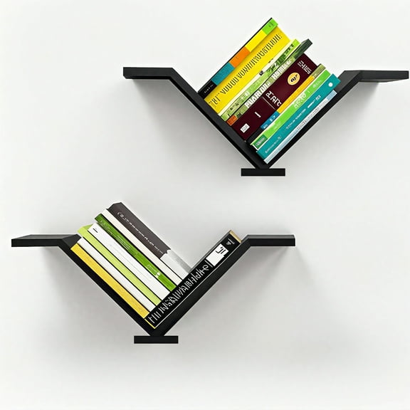 LTECARP Modern Book Shelf Wall Mounted - Floating Shelves for Wall Set of 2, Space-Saving Black Shelves for Bedroom/Living Room/Office